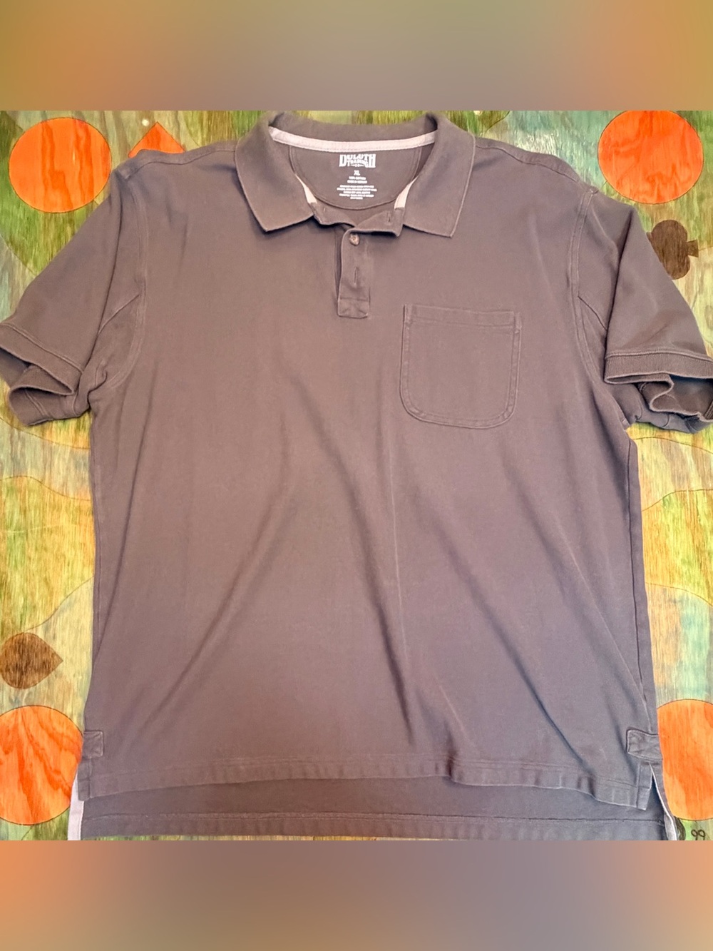 Duluth Trading Company Polo Shirt Mens XL Gray Cotton Pocket Short Sleeve Pullov